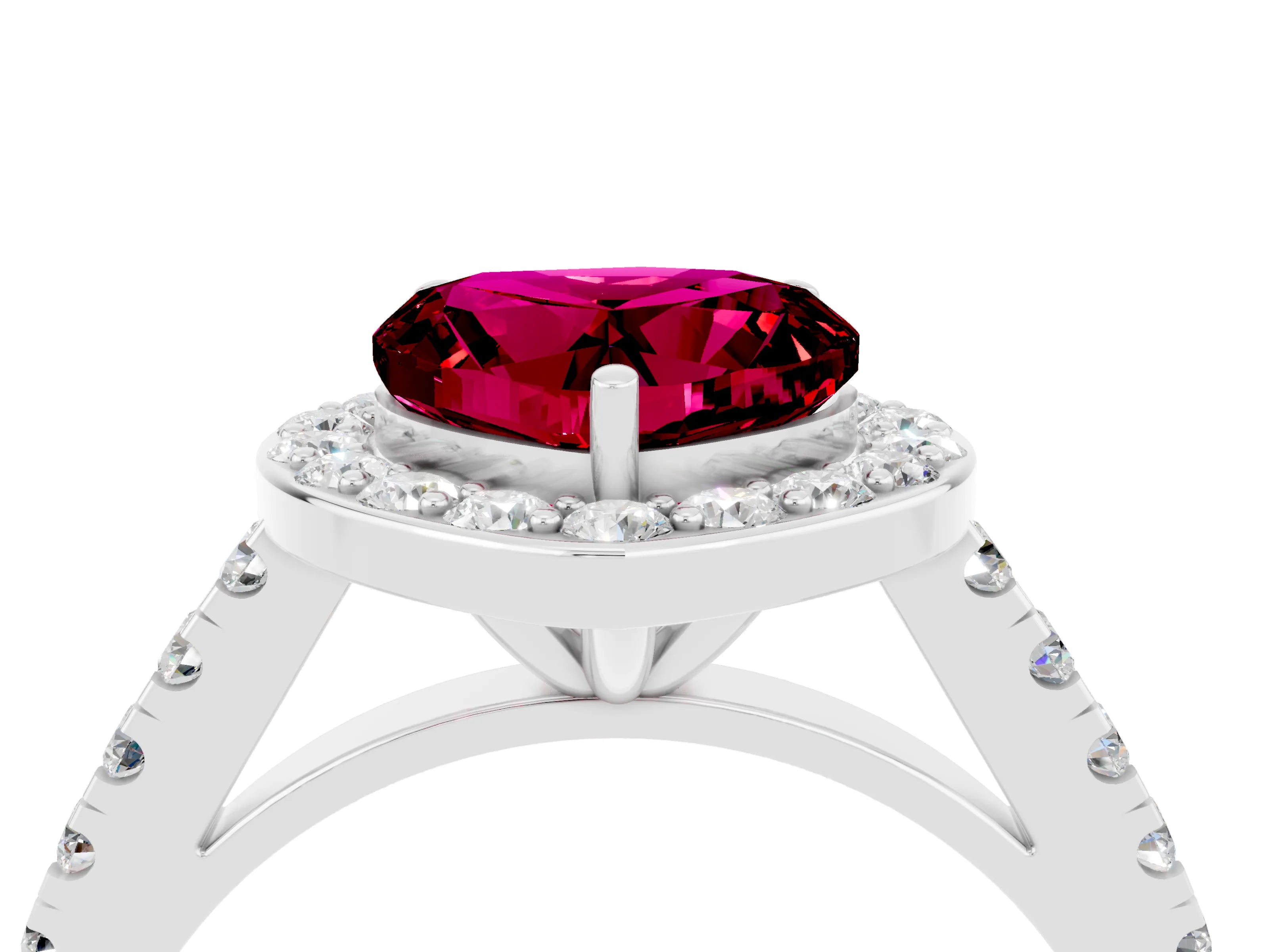 White gold Heart Cut Halo Diamond Ring with Pavé Band and Three-Prong Setting_4