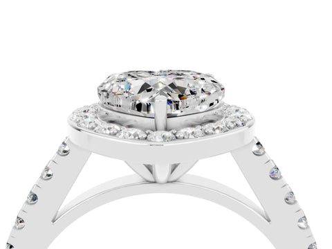 White gold Heart Cut Halo Diamond Ring with Pavé Band and Three-Prong Setting_4