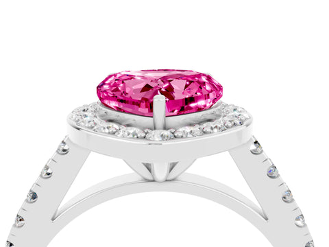 White gold Heart Cut Halo Diamond Ring with Pavé Band and Three-Prong Setting_4