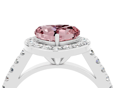 White gold Heart Cut Halo Diamond Ring with Pavé Band and Three-Prong Setting_4