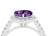 White gold Heart Cut Halo Diamond Ring with Pavé Band and Three-Prong Setting_4
