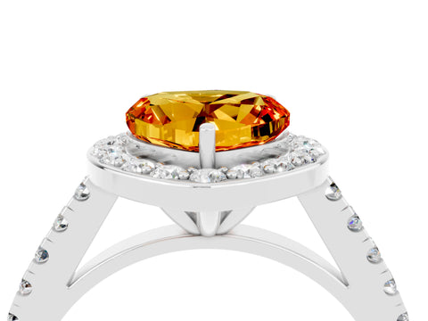 White gold Heart Cut Halo Diamond Ring with Pavé Band and Three-Prong Setting_4