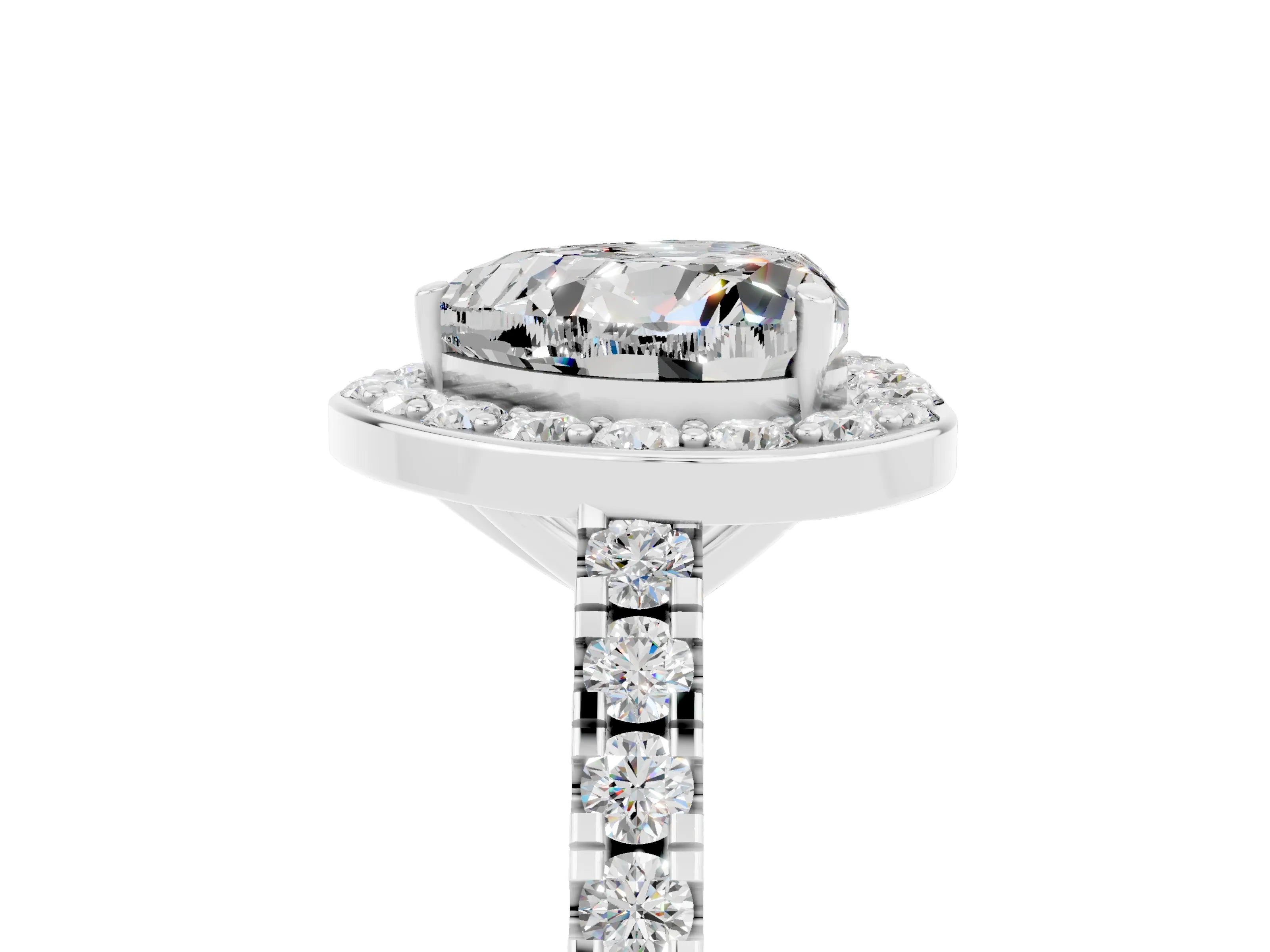 White gold Heart Cut Halo Diamond Ring with Pavé Band and Three-Prong Setting_5