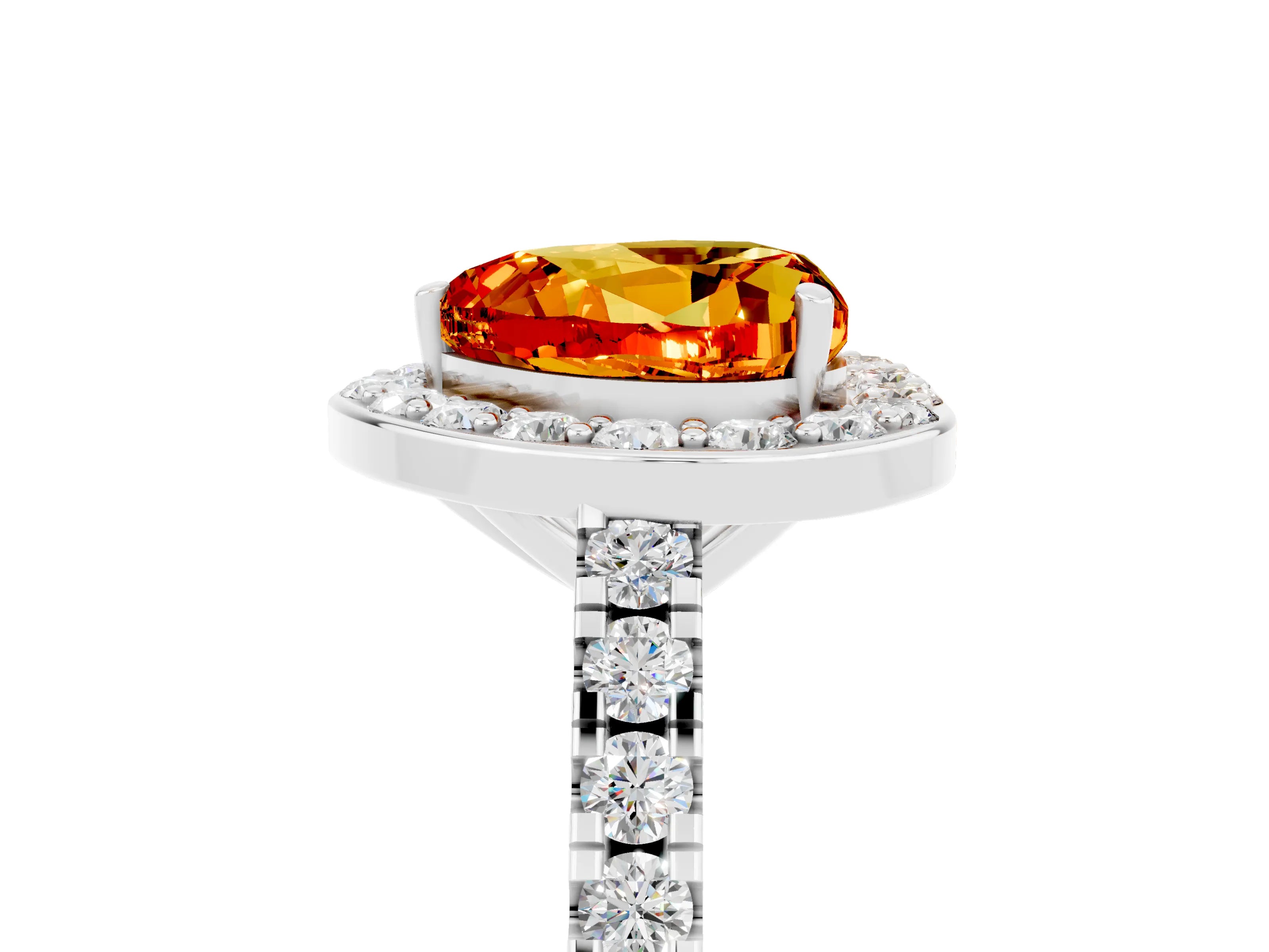 White gold Heart Cut Halo Diamond Ring with Pavé Band and Three-Prong Setting_5