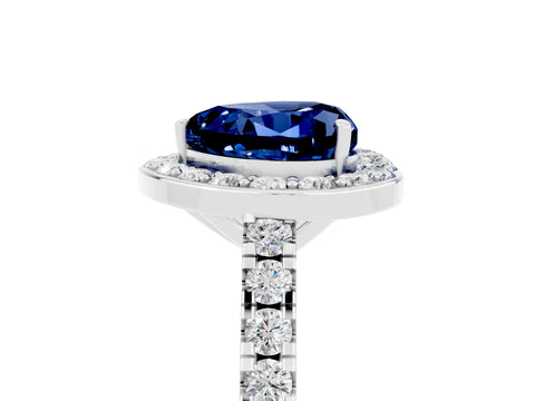 White gold Heart Cut Halo Diamond Ring with Pavé Band and Three-Prong Setting_5