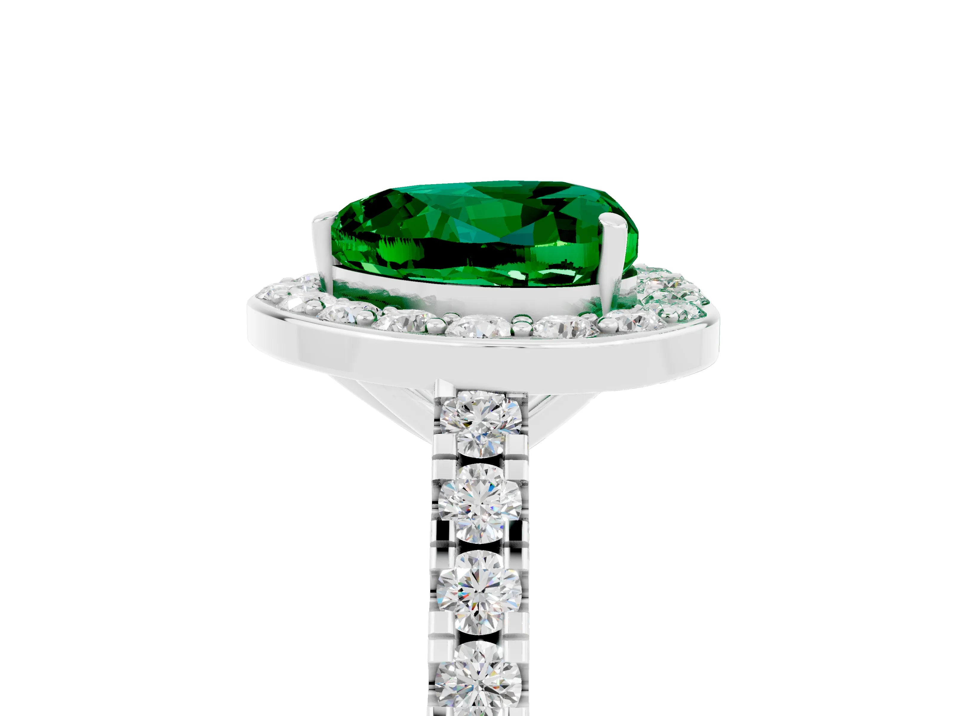 White gold Heart Cut Halo Diamond Ring with Pavé Band and Three-Prong Setting_5