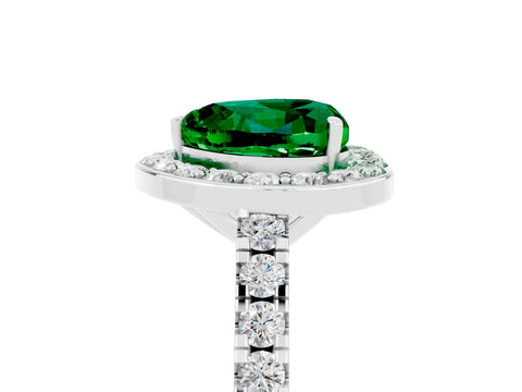 White gold Heart Cut Halo Diamond Ring with Pavé Band and Three-Prong Setting_5