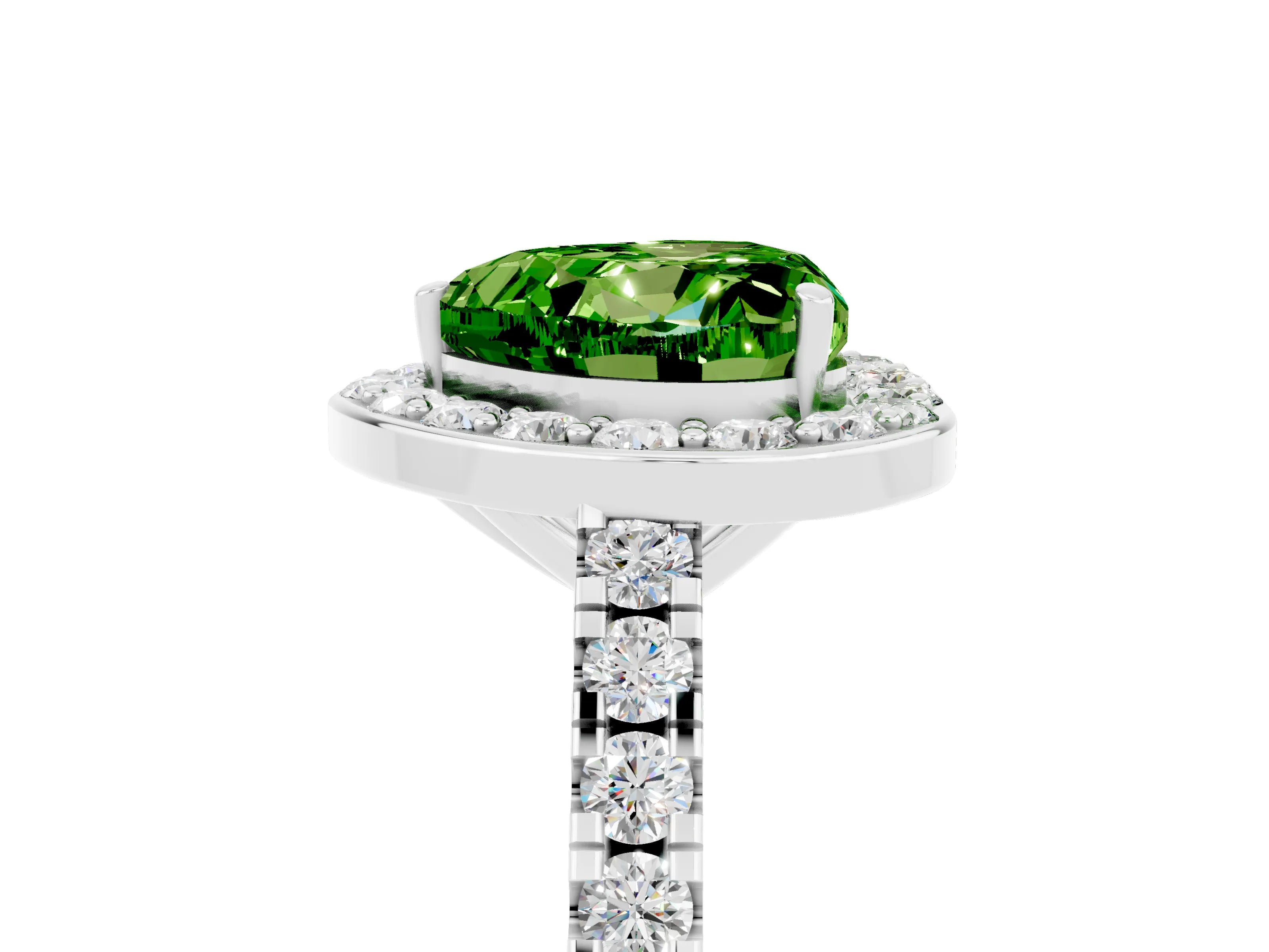 White gold Heart Cut Halo Diamond Ring with Pavé Band and Three-Prong Setting_5