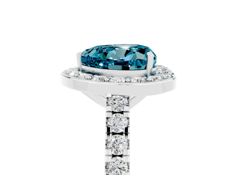 White gold Heart Cut Halo Diamond Ring with Pavé Band and Three-Prong Setting_5