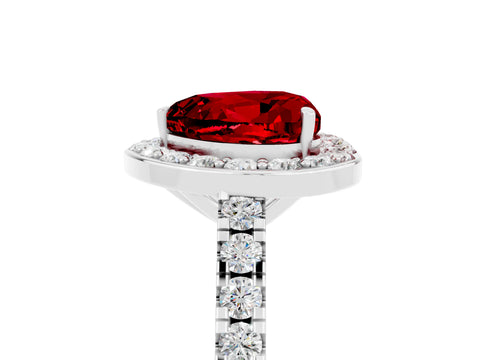 White gold Heart Cut Halo Diamond Ring with Pavé Band and Three-Prong Setting_5