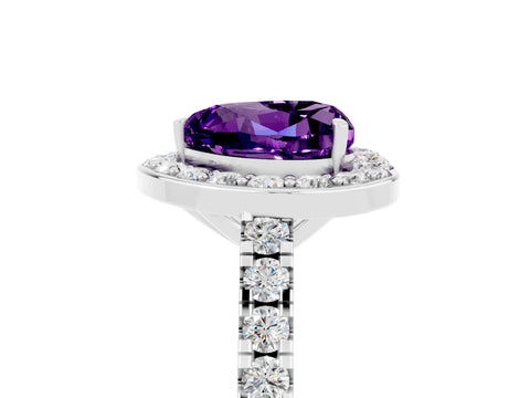 White gold Heart Cut Halo Diamond Ring with Pavé Band and Three-Prong Setting_5