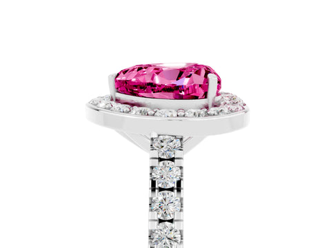White gold Heart Cut Halo Diamond Ring with Pavé Band and Three-Prong Setting_5