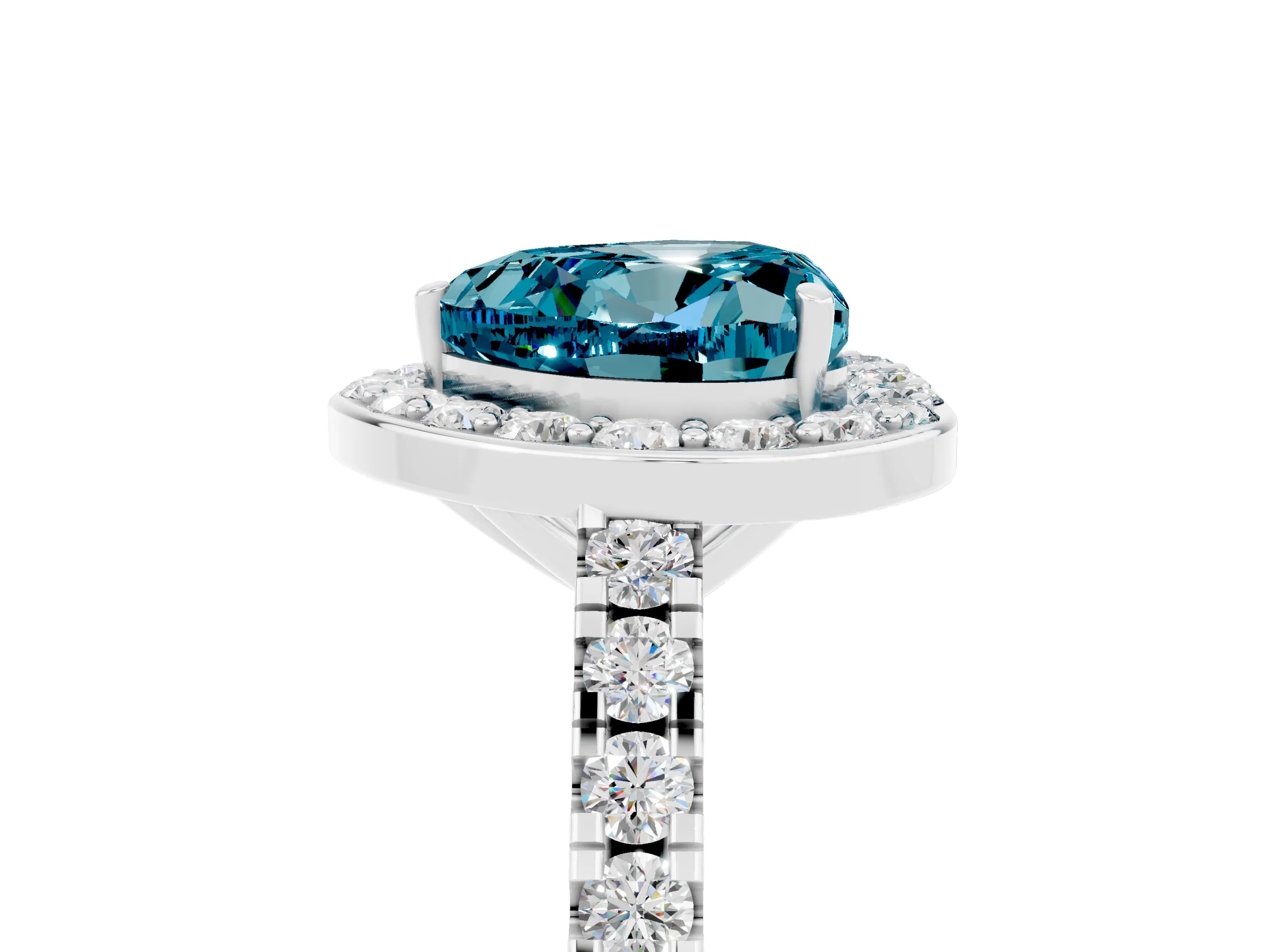 White gold Heart Cut Halo Diamond Ring with Pavé Band and Three-Prong Setting_5