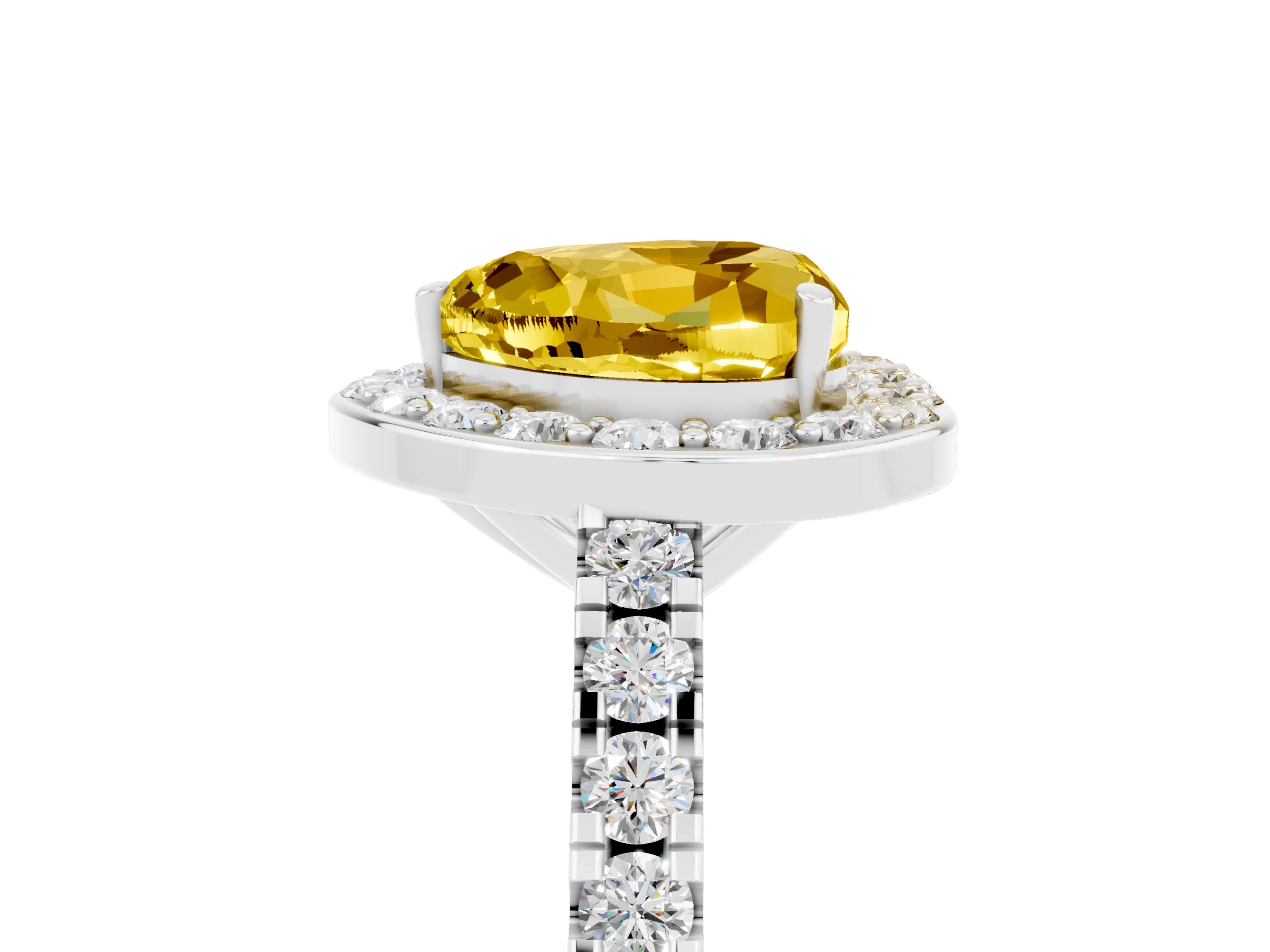 White gold Heart Cut Halo Diamond Ring with Pavé Band and Three-Prong Setting_5
