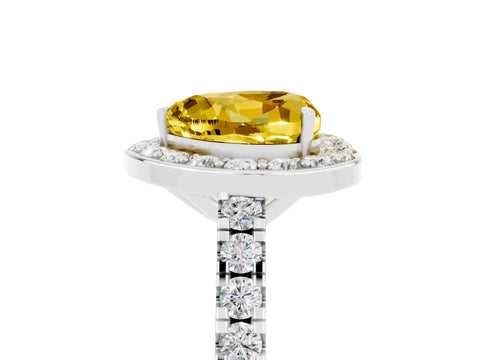 White gold Heart Cut Halo Diamond Ring with Pavé Band and Three-Prong Setting_5