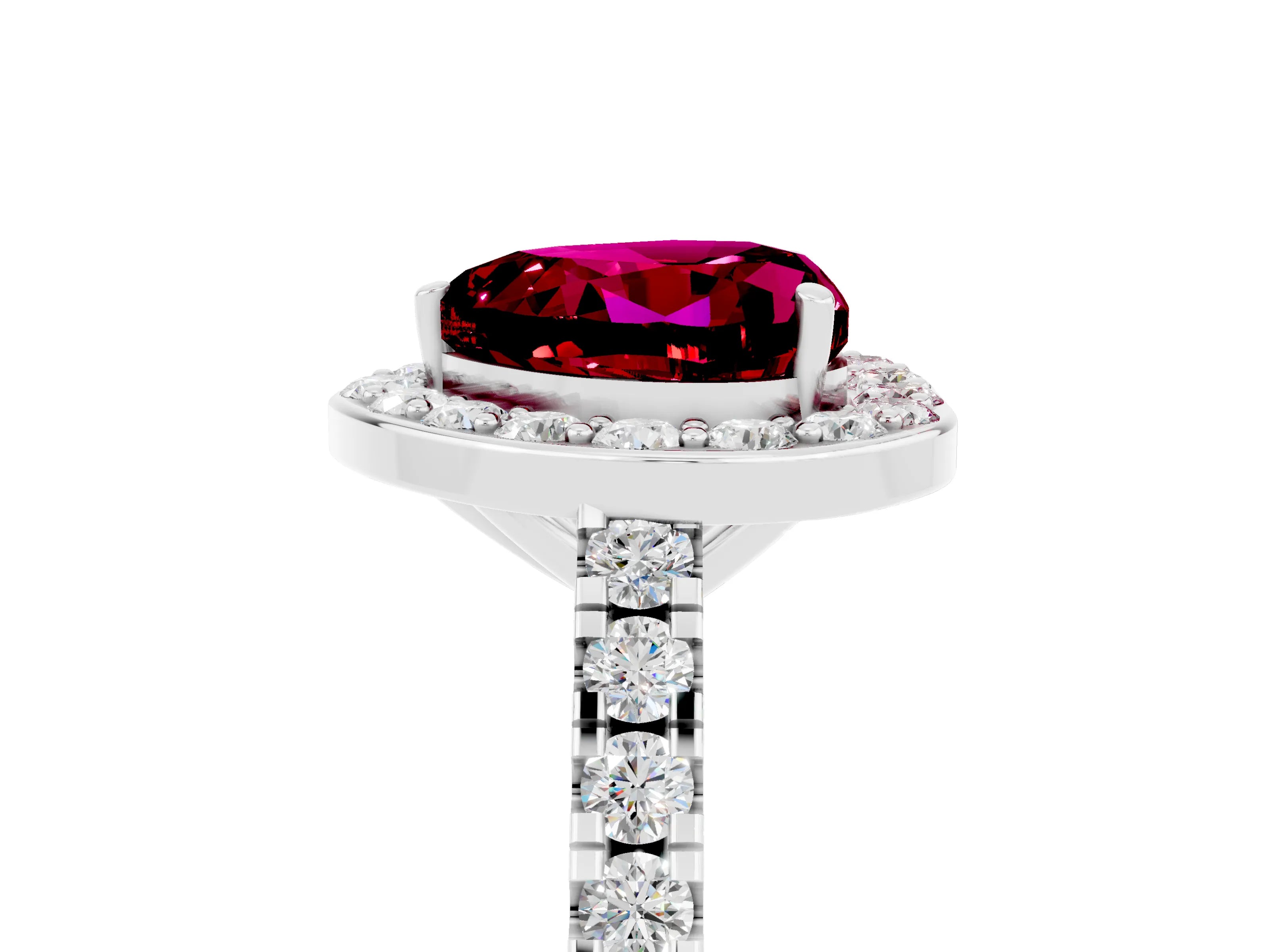 White gold Heart Cut Halo Diamond Ring with Pavé Band and Three-Prong Setting_5