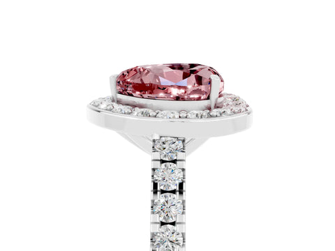 White gold Heart Cut Halo Diamond Ring with Pavé Band and Three-Prong Setting_5