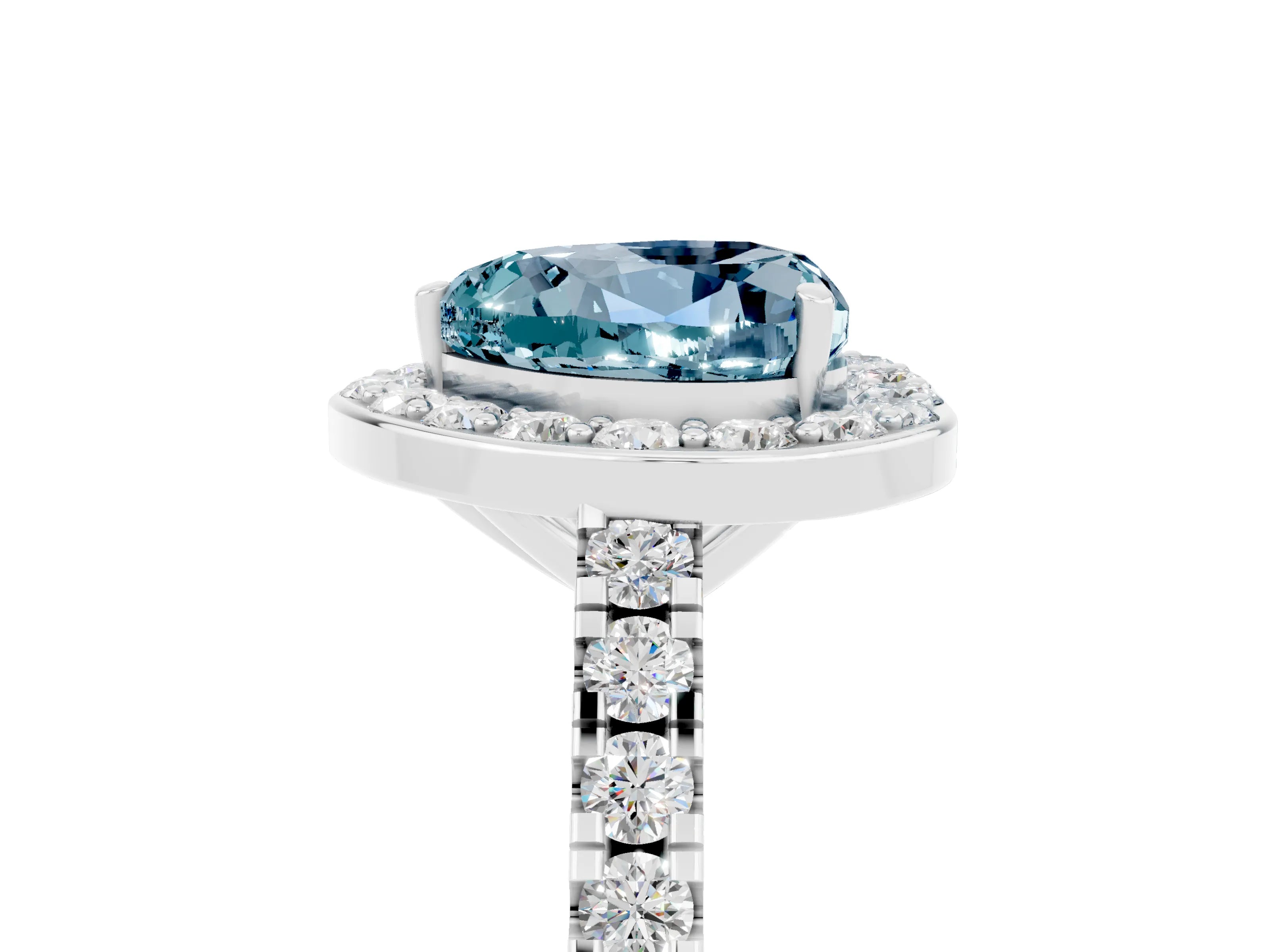 White gold Heart Cut Halo Diamond Ring with Pavé Band and Three-Prong Setting_5