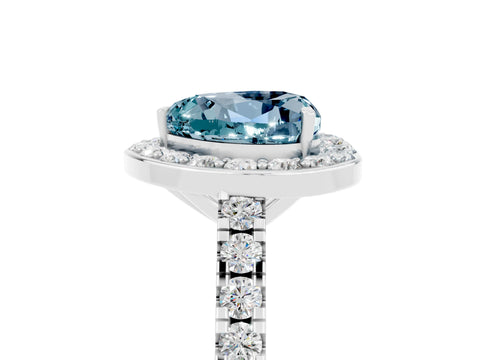 White gold Heart Cut Halo Diamond Ring with Pavé Band and Three-Prong Setting_5