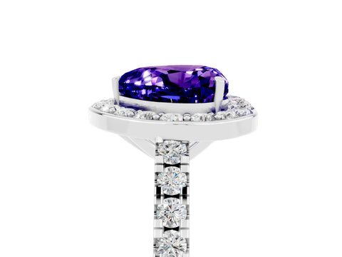 White gold Heart Cut Halo Diamond Ring with Pavé Band and Three-Prong Setting_5