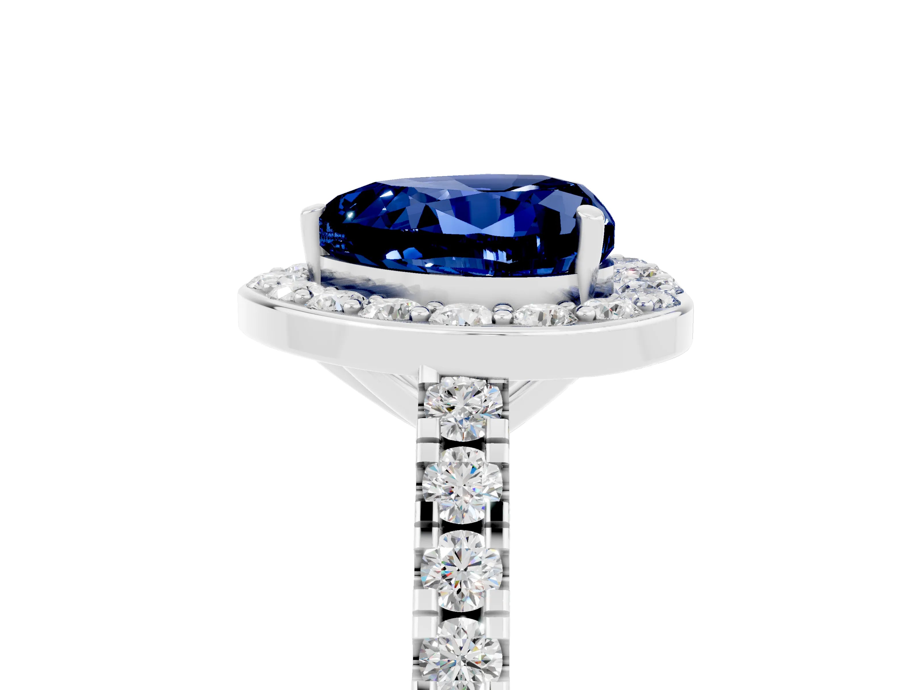 White gold Heart Cut Halo Diamond Ring with Pavé Band and Three-Prong Setting_5