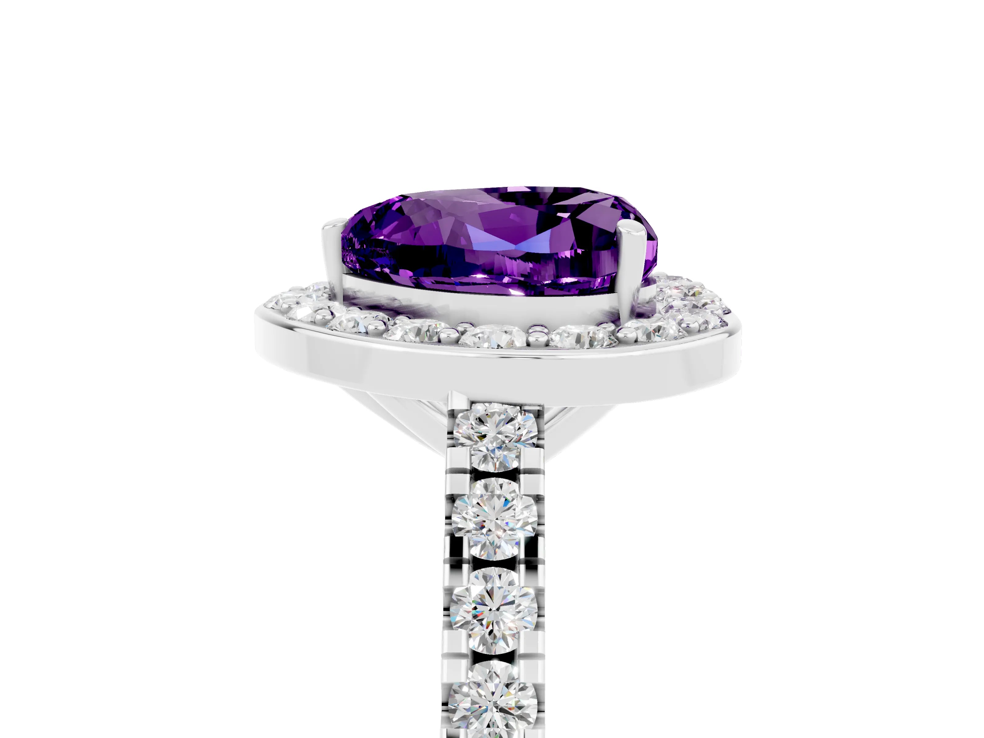 White gold Heart Cut Halo Diamond Ring with Pavé Band and Three-Prong Setting_5