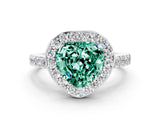 White gold Heart Cut Halo Diamond Ring with Pavé Band and Three-Prong Setting