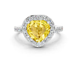 White gold Heart Cut Halo Diamond Ring with Pavé Band and Three-Prong Setting