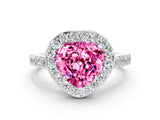 White gold Heart Cut Halo Diamond Ring with Pavé Band and Three-Prong Setting