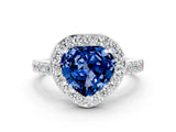 White gold Heart Cut Halo Diamond Ring with Pavé Band and Three-Prong Setting