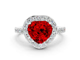 White gold Heart Cut Halo Diamond Ring with Pavé Band and Three-Prong Setting