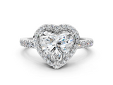 White gold Heart Cut Halo Diamond Ring with Pave Band and Four-Prong Setting_49