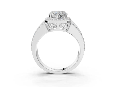 White gold Heart Cut Halo Diamond Ring with Round with Moissanite side stone Split Shank and Prong Setting_39