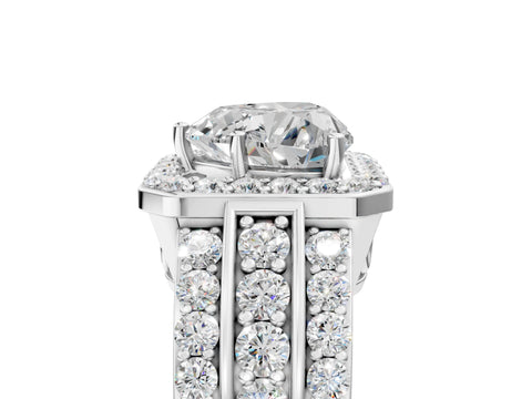 White gold Heart Cut Halo Diamond Ring with Round with Moissanite side stone Split Shank and Prong Setting_53