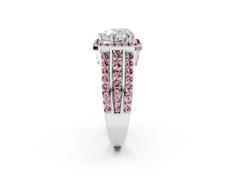 White gold Heart Cut Halo Diamond Ring with Round with Morganite side stone Split Shank and Prong Setting_38