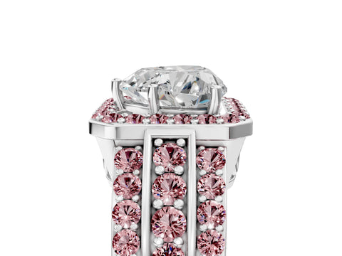 White gold Heart Cut Halo Diamond Ring with Round with Morganite side stone Split Shank and Prong Setting_41
