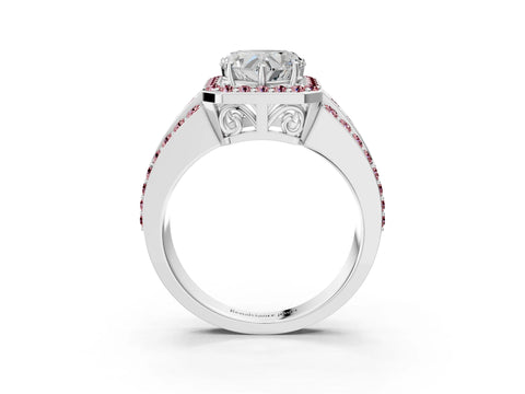 White gold Heart Cut Halo Diamond Ring with Round with Morganite side stone Split Shank and Prong Setting_51