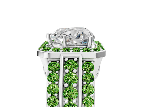 White gold Heart Cut Halo Diamond Ring with Round with Peridot side stone Split Shank and Prong Setting_35