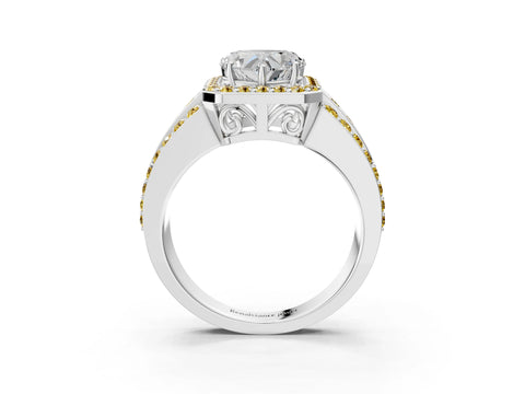 White gold Heart Cut Halo Diamond Ring with Round with Yellow Sapphire side stone Split Shank and Prong Setting_39