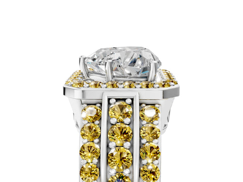 White gold Heart Cut Halo Diamond Ring with Round with Yellow Sapphire side stone Split Shank and Prong Setting_41