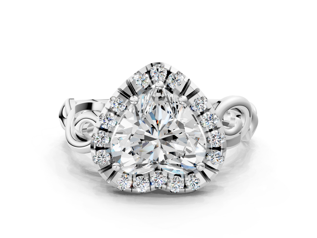 White gold Heart Cut Halo Diamond Ring with Scrollwork Band and Four-Prong Setting_110