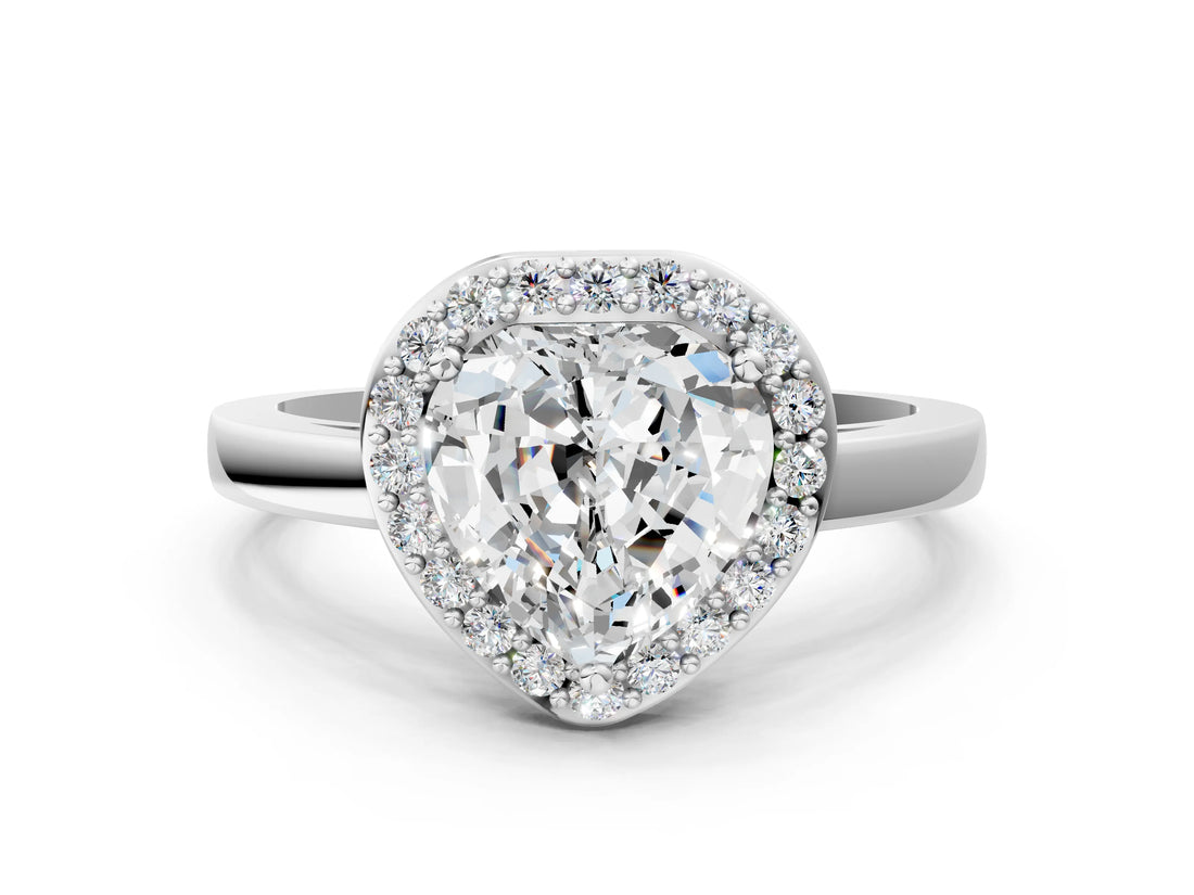 White gold Heart Cut Halo Diamond Ring with Solitaire Band and Prong Setting_7