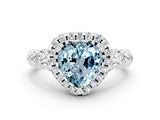 White gold Heart Cut Halo Diamond Solitaire with Filigree Band and Four-Prong Setting