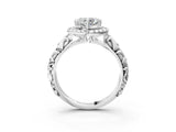 White gold Heart Cut Halo Diamond Solitaire with Filigree Band and Four-Prong Setting_10