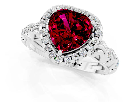 White gold Heart Cut Halo Diamond Solitaire with Filigree Band and Four-Prong Setting_1