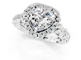 White gold Heart Cut Halo Diamond Solitaire with Filigree Band and Four-Prong Setting_1