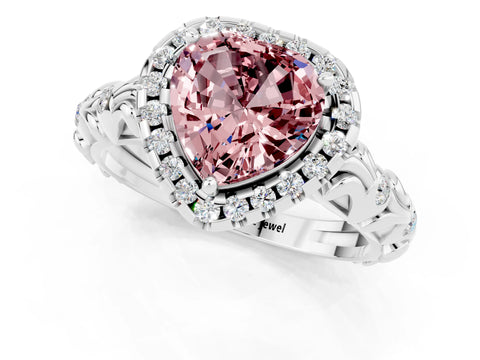 White gold Heart Cut Halo Diamond Solitaire with Filigree Band and Four-Prong Setting_1