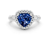 White gold Heart Cut Halo Diamond Solitaire with Filigree Band and Four-Prong Setting