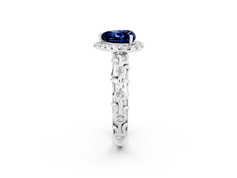 White gold Heart Cut Halo Diamond Solitaire with Filigree Band and Four-Prong Setting_2