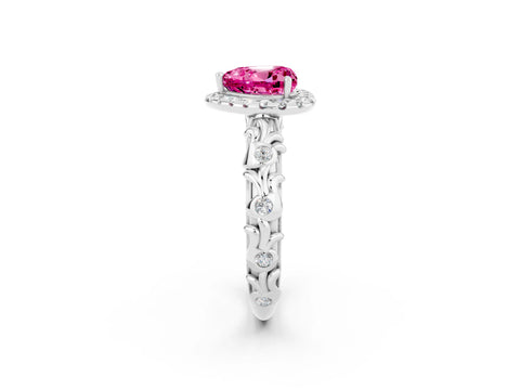White gold Heart Cut Halo Diamond Solitaire with Filigree Band and Four-Prong Setting_2